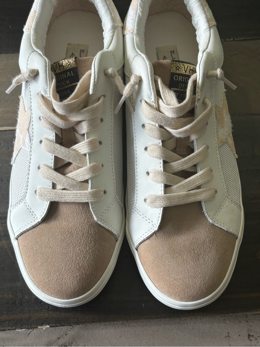 Vintage Havana Hair-On-Hide Star Sneakers | White Beige Leather | W’s Size 11 - Picture 5 of 11